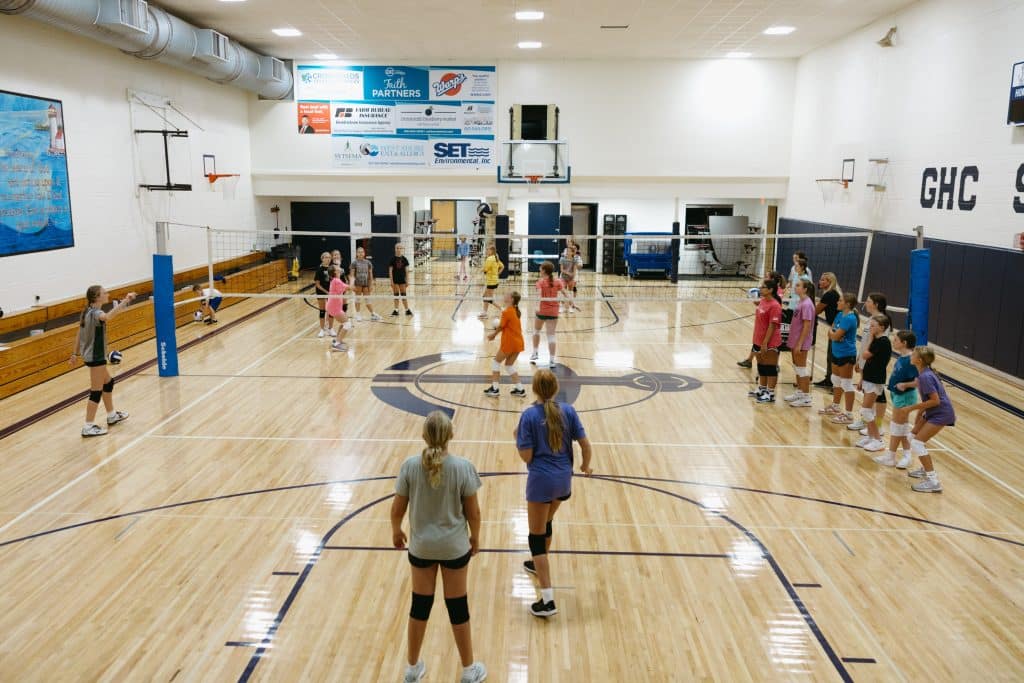 Girls playing volleyball